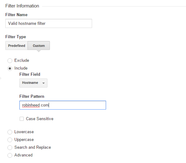 Valid hostname filter in Google Analytics